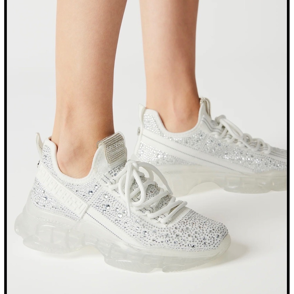 Steve Madden Maxima-R White Multi Rhinestone Chunky Sneakers MAXI10S1 Size 9.0